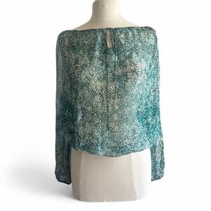 Diane Von Furstenberg Teal Patterned Blouse — 100% Silk — Size 4